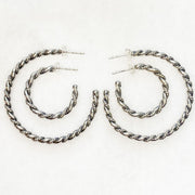 Lariat Rope Silver Twist Hoop Earrings - Large - www.urban-equestrian.com
