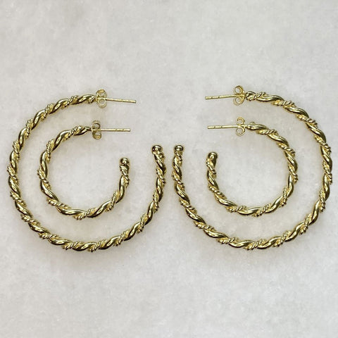 Lariat Rope Twist Gold Hoop Earrings - Large - www.urban-equestrian.com