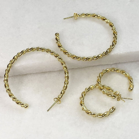 Lariat Rope Twist Gold Hoop Earrings - Large - www.urban-equestrian.com