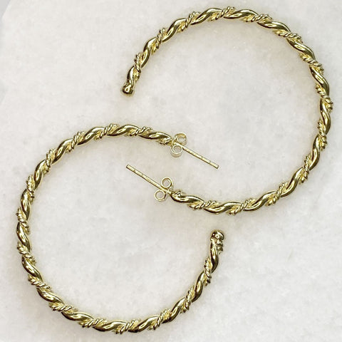 Lariat Rope Twist Gold Hoop Earrings - Large - www.urban-equestrian.com