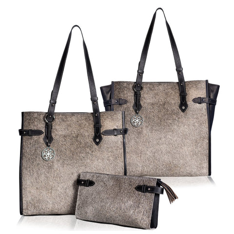 Mirada Cowhide Tote Bag - Grey/Black - www.urban-equestrian.com