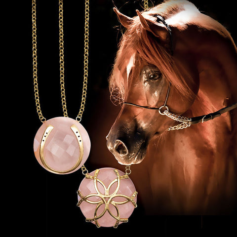 Rose Quartz Medallion Horseshoe Necklace - www.urban-equestrian.com