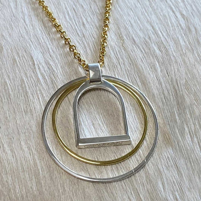 Two Tone Double Ring English Stirrup Necklace - www.urban-equestrian.com